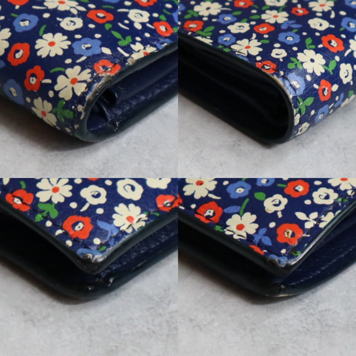 【新品未使用】miu miu ミュウミュウ 花柄 二つ折り財布 ネイビー miu miu ミュウミュウ / フラワープリントコンパクトウォレット 二