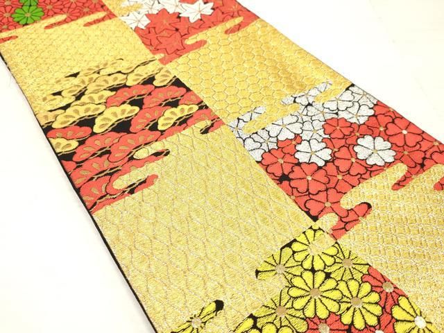 平和屋着物∵子供　女の子　全通柄袋帯　エ霞楓菊松文　金銀糸　逸品　DAAY3511ma