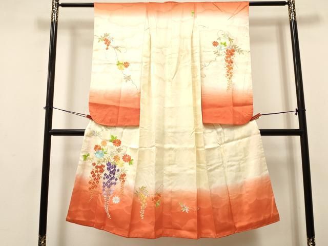 平和屋着物 七五三 女の子 ７歳 祝着 四つ身 総刺繍 菊花文 暈し染め 金銀糸 ma