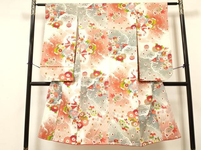 平和屋着物 アンティーク 大正ロマン 七五三 女の子 ７歳 祝着 四つ身 立波孔雀花文 金彩 ma