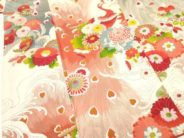平和屋着物 アンティーク 大正ロマン 七五三 女の子 ７歳 祝着 四つ身 立波孔雀花文 金彩 ma 着物 着物ドレス 着物 浴衣 和小物 キッズ服(100cm~)