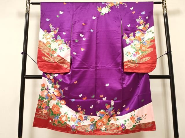 平和屋着物 七五三 女の子 ７歳 祝着 四つ身 鴛鴦花蝶文 金彩 ♥ ma