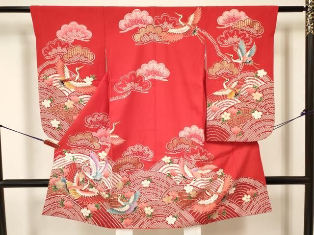 平和屋着物 七五三 女の子 ３歳 祝着 三つ身 舞桜 飛鶴松文 金彩 ma