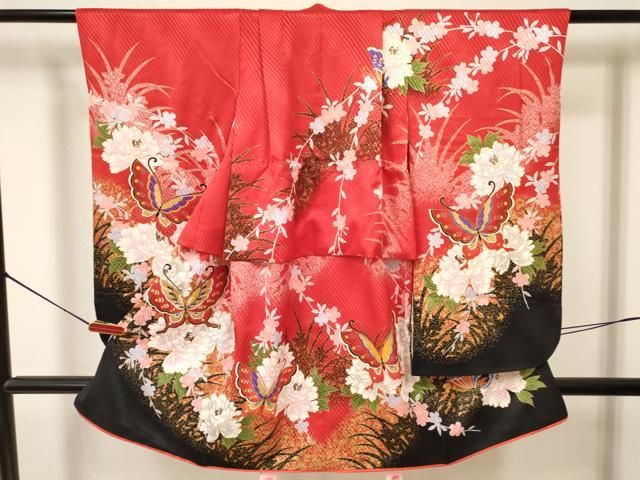 平和屋着物 七五三 女の子 ３歳 祝着 三つ身 花蝶文 金彩 ma