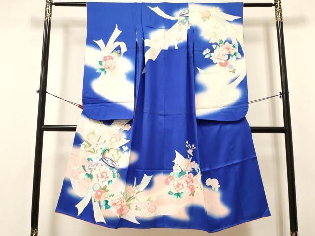 平和屋着物 七五三 女の子 ７歳 祝着 四つ身 糸車 熨斗牡丹花文 暈し染め 金彩 ma