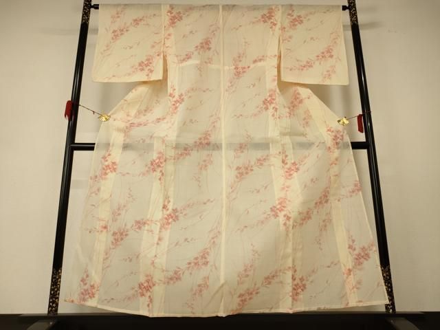 平和屋着物＊夏物 小紋 紗 草花文 正絹 jd