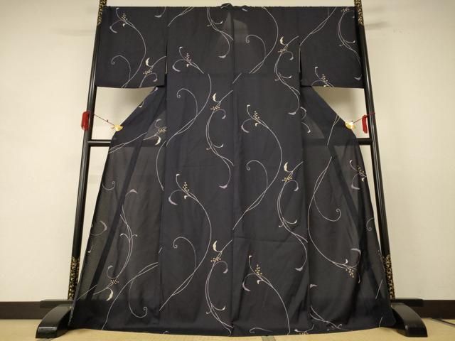平和屋着物＊夏物 小紋 紗 枝葉文 やまと誂製 ロング丈 洗える着物 jd