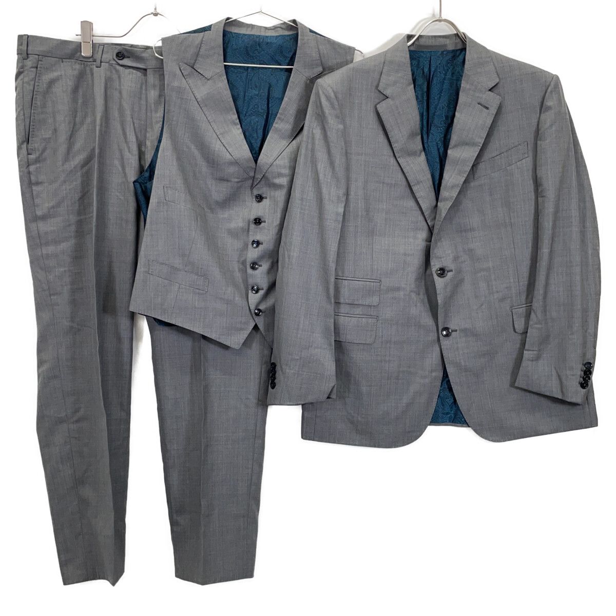 Ermenegildo Zegna エルメネジルドゼニア ｸﾞﾚｰ ｳｰﾙｼﾙｸ 3Pｽｰﾂ 54R