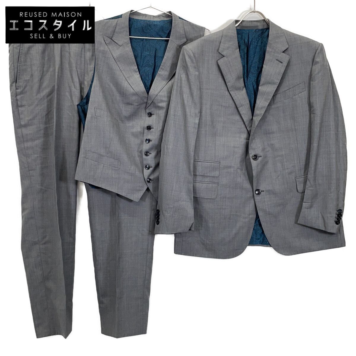 Ermenegildo Zegna エルメネジルドゼニア ｸﾞﾚｰ ｳｰﾙｼﾙｸ 3Pｽｰﾂ 54R