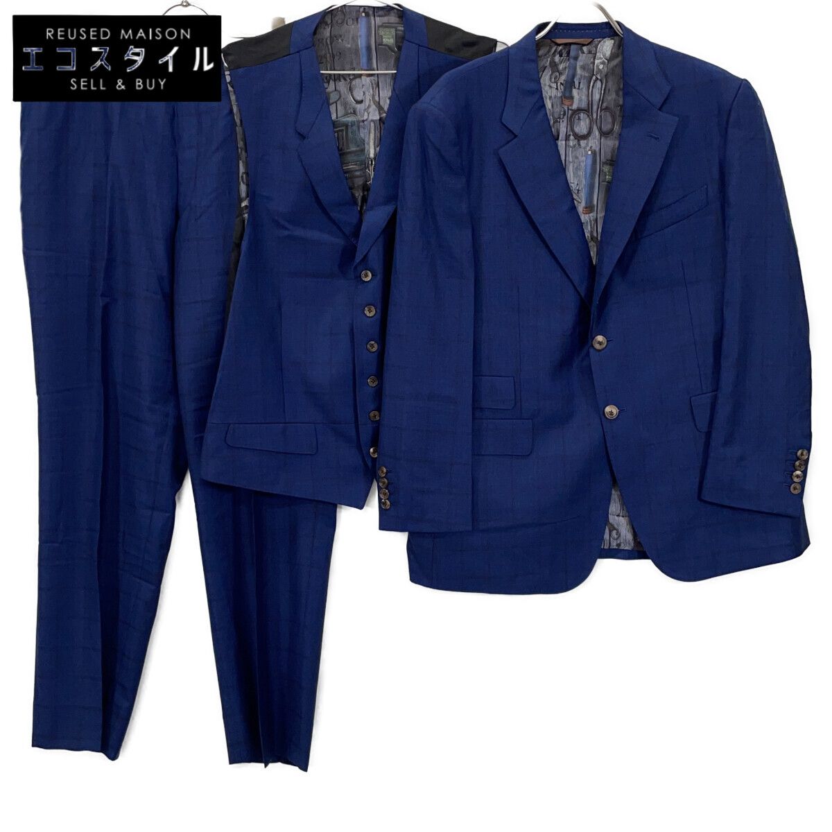 PaulSmith ポールスミス ﾈｲﾋﾞｰ ｳｰﾙ ﾁｪｯｸ 3 Pｽｰﾂ XL