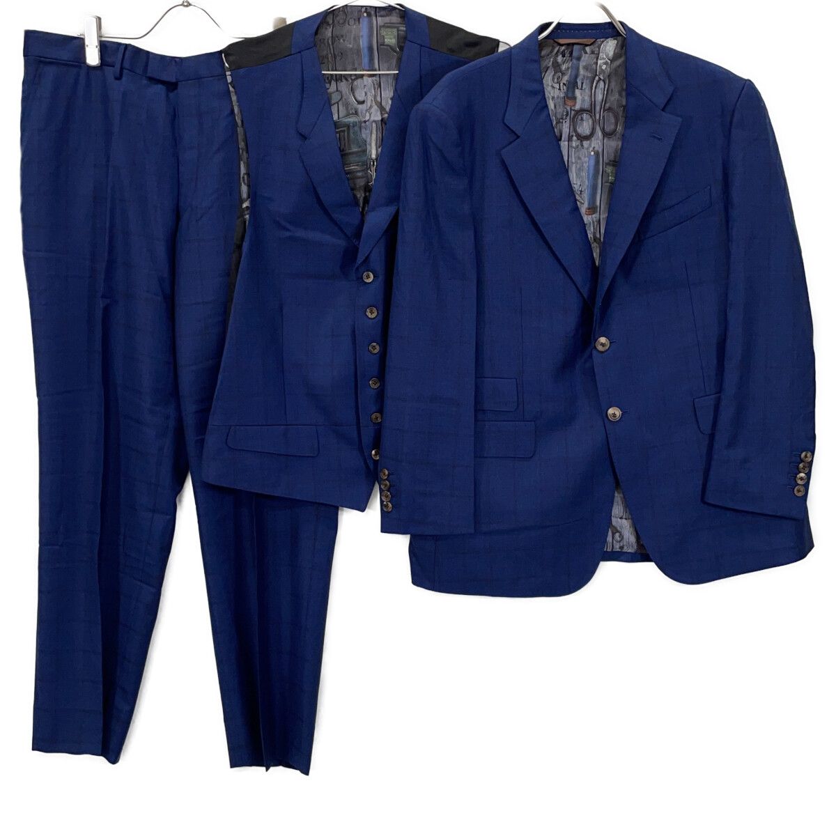 PaulSmith ポールスミス ﾈｲﾋﾞｰ ｳｰﾙ ﾁｪｯｸ 3 Pｽｰﾂ XL