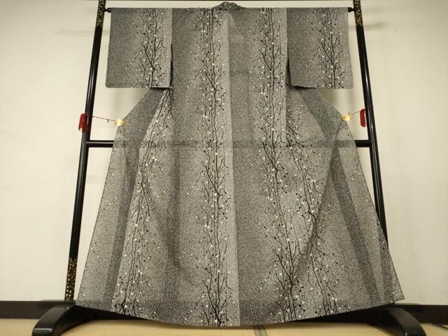平和屋着物＊夏物 小紋 絽 枝葉文 正絹 jd