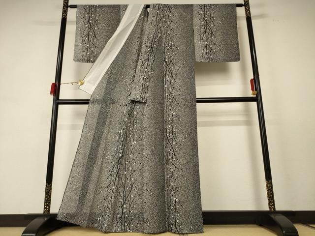  平和屋着物＊夏物 小紋 絽 枝葉文 正絹 jd 小紋 着物