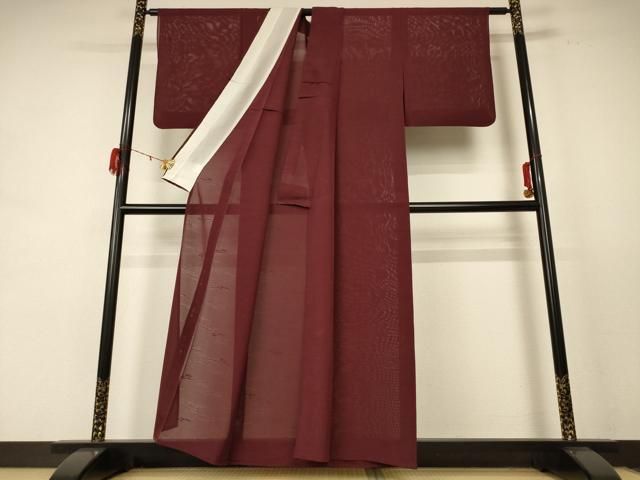 平和屋着物＊夏物 色無地 絽 立波紋紗 葡萄茶色 正絹 jd