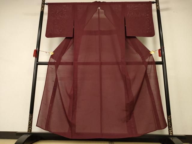 平和屋着物＊夏物 色無地 絽 立波紋紗 葡萄茶色 正絹 jd