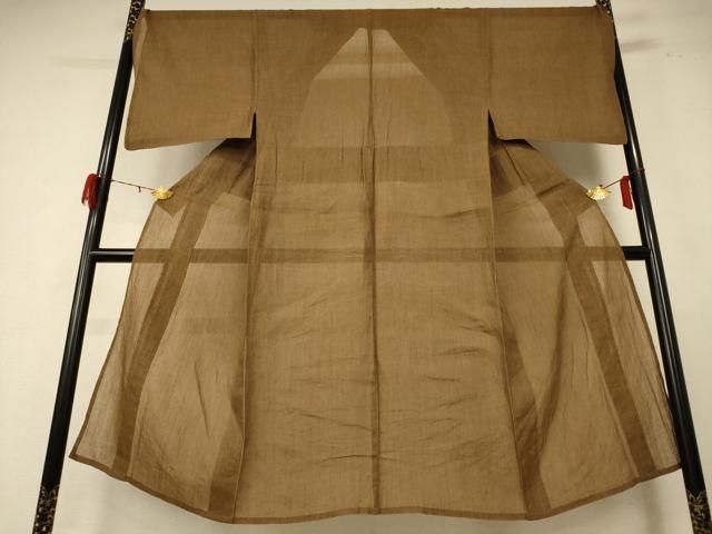 平和屋着物＊夏物 男性 本場小千谷ちぢみ 色無地 朽葉色 麻 jd