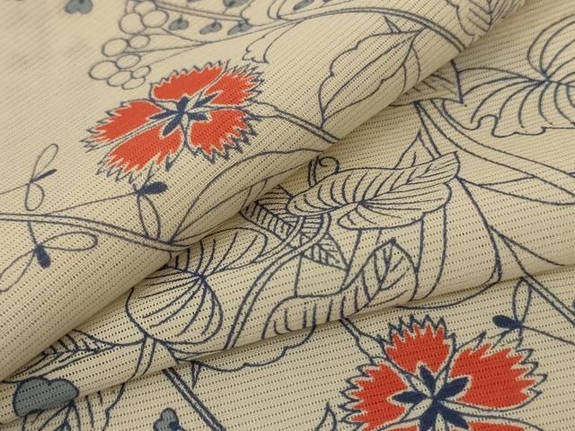 平和屋着物＊夏物 小紋 絽 草花文 正絹 jd