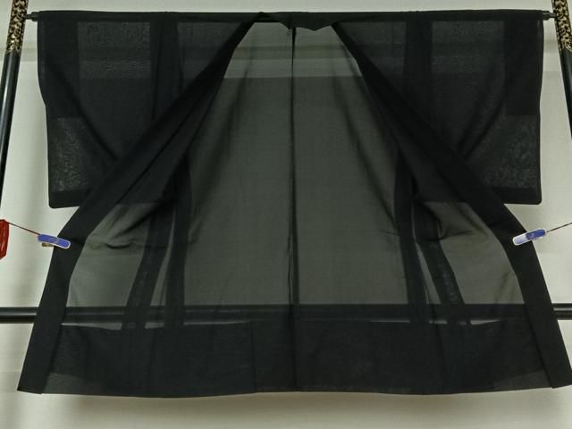 平和屋着物▽男性 黒紋付 スリーシーズン 春夏秋 塵除け 暗黒色 正絹 jh