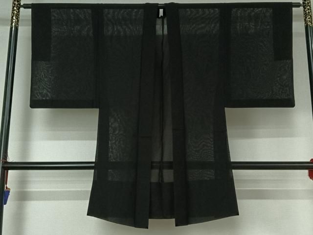 平和屋着物▽男性 黒紋付 スリーシーズン 春夏秋 塵除け 暗黒色 正絹 jh