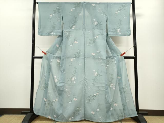 平和屋着物＊夏物 小紋 変わり絽 枝花文 金彩 洗える着物 ze