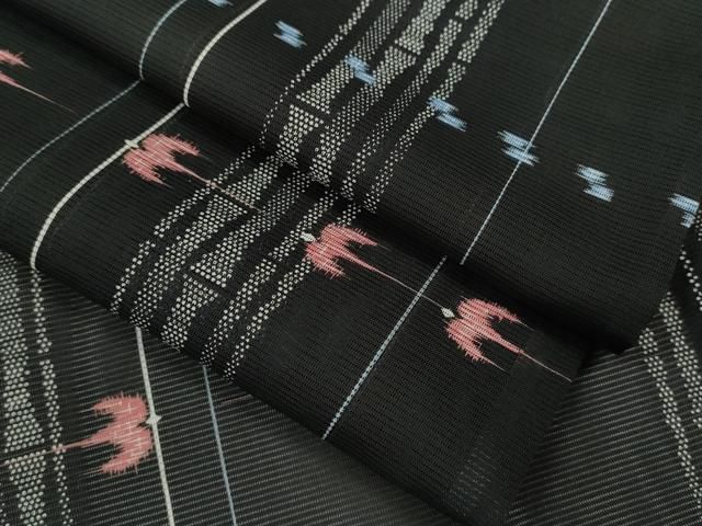 平和屋着物＊夏物 小紋 絽 燕竹間道 黒地 洗える着物 ze