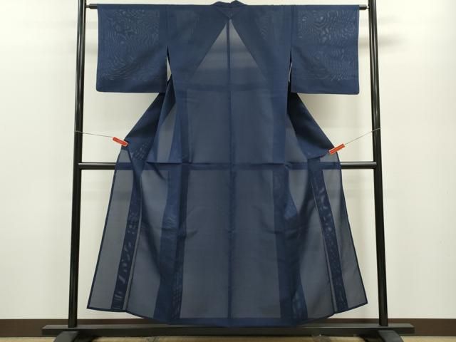 平和屋着物＊夏物 色無地 絽 鉄紺色 洗える着物 ze