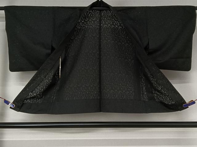 平和屋着物▽羽織 スリーシーズン 春夏秋 塵除け 草葉地紋 暗黒色 正絹 jh