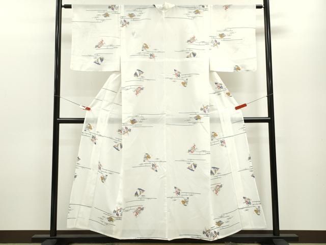 平和屋着物＊夏物 小紋 絽 エ霞吉祥草花文 洗える着物 ze