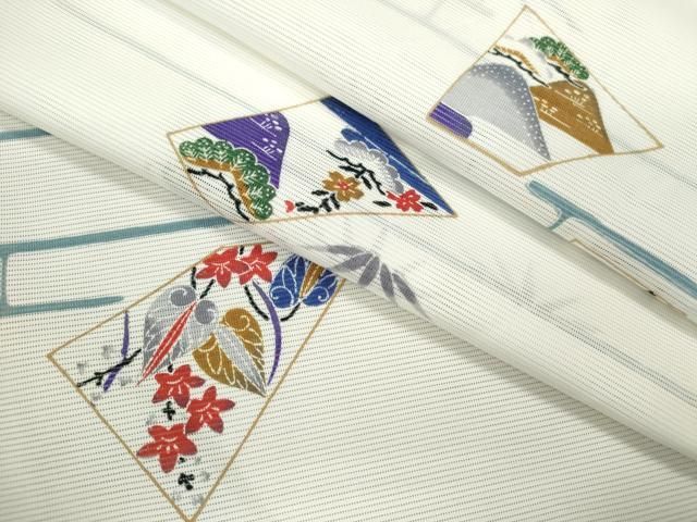 平和屋着物＊夏物 小紋 絽 エ霞吉祥草花文 洗える着物 ze