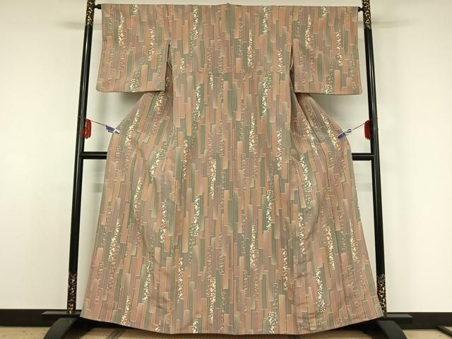 平和屋着物▽小紋 単衣 短冊花文 洗える着物 jh