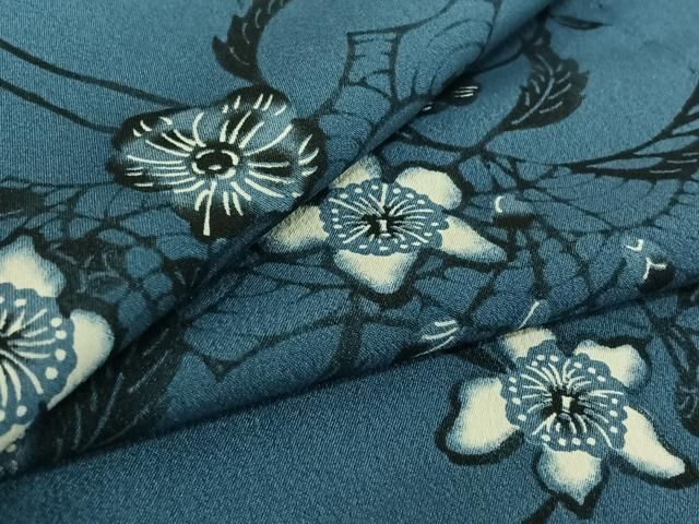 平和屋着物▽小紋 単衣 草花文 洗える着物 jh