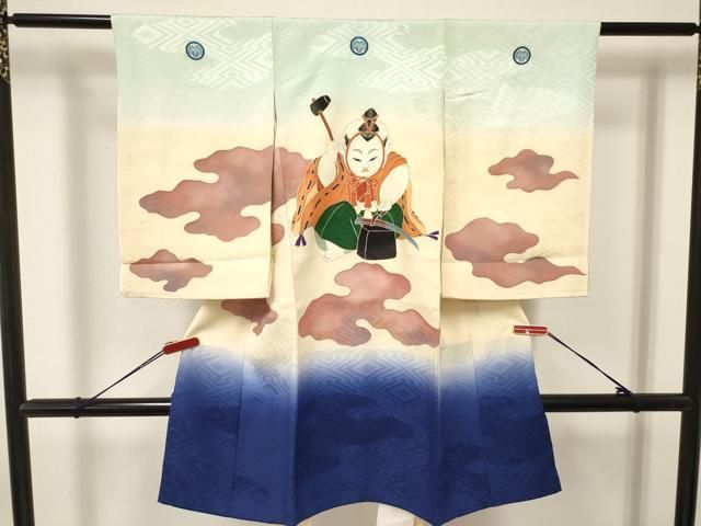 平和屋着物 お宮参り 男の子 祝着 産着 初着 のしめ 駒刺繍 手描き 唐子 鍛冶 暈し染め 金彩 ma