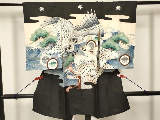 平和屋着物 お宮参り 男の子 祝着 産着 初着 のしめ 鷹 鷲 立波松文 金彩 ma