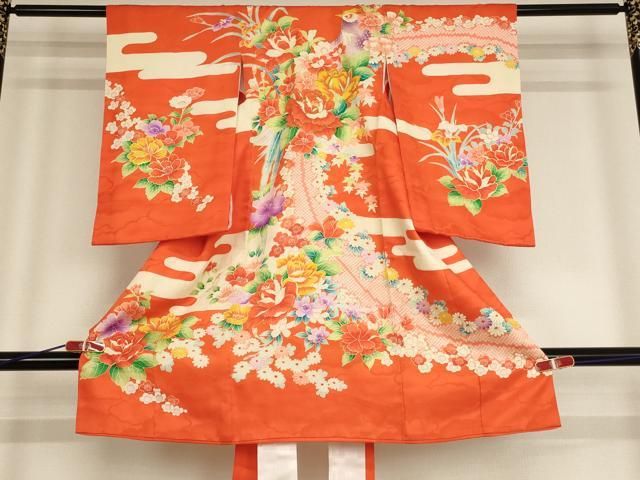 平和屋着物 お宮参り 女の子 祝着 産着 初着 のしめ 駒刺繍 尾長鳥花文 金彩 ja