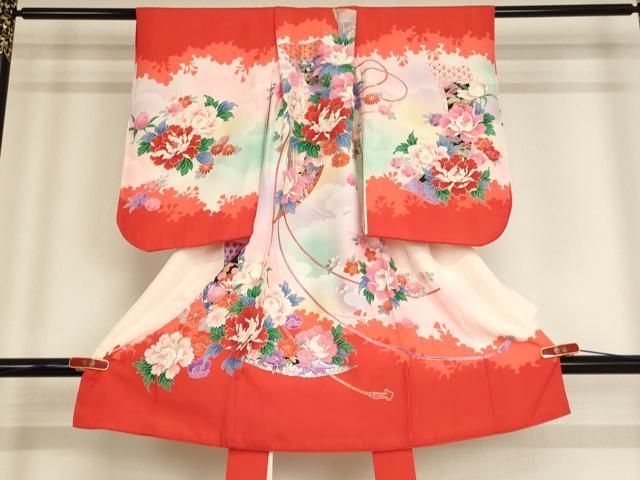 平和屋着物 七五三 女の子 ３歳 祝着 一つ身 短冊花文 暈し染め 金銀彩 ja