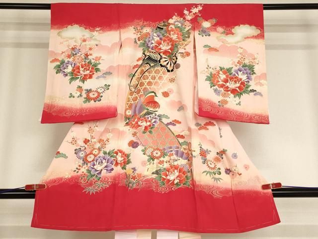 平和屋着物 お宮参り 女の子 祝着 産着 初着 のしめ 鴛鴦花車文 暈し染め 金彩 ja