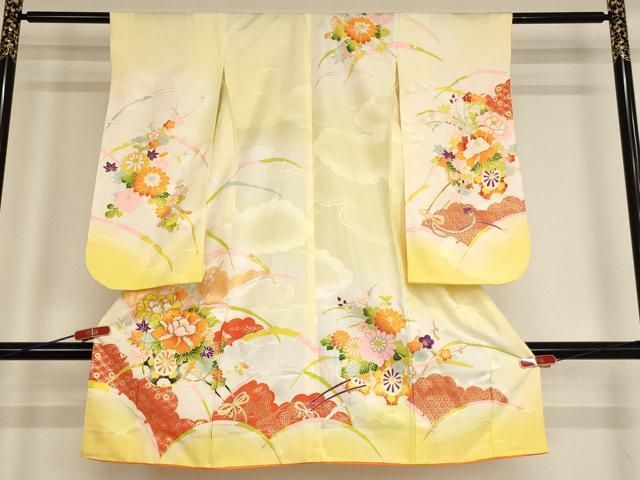 平和屋着物 七五三 女の子 5歳 祝着 駒刺繍 花車文 暈し染め 金彩 ja