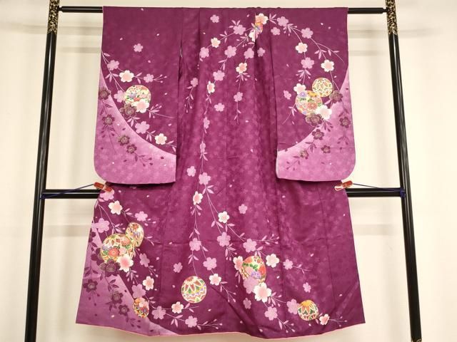 平和屋着物 七五三 女の子 ７歳 祝着 刺繍 枝垂れ桜手毬文 金糸 金彩 ja
