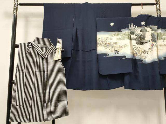 平和屋着物 七五三 男の子 祝着 羽織 行灯袴 小物セット 鷹 鷲 エ霞流水花文 暈し染め 金彩 ma