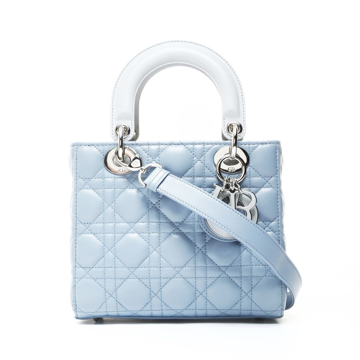 Christian Dior クリスチャンディオール ハンドバッグ レディディオール スモール 2 way ラムスキン 水色 バイカラー