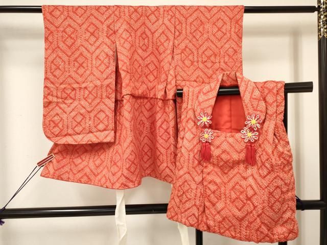 平和屋着物 七五三 女の子 ３歳 祝着 三つ身 被布セット 総絞り 亀甲文 ma