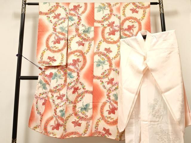 平和屋着物 七五三 女の子 ７歳 祝着 四つ身 長襦袢 無双仕立て セット 鳳凰舞蝶桐花文 暈し染め 金彩 ma