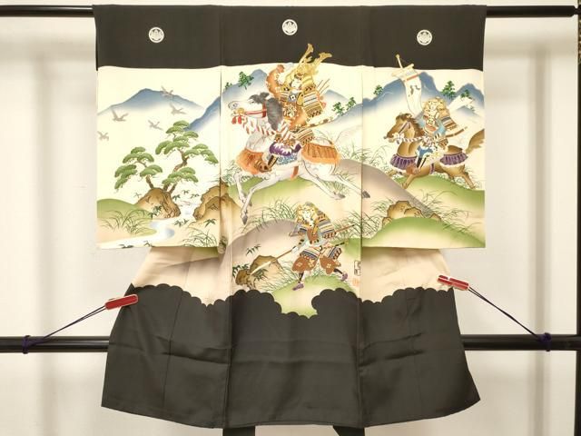 平和屋着物 お宮参り 男の子 祝着 産着 初着 のしめ 作家物 手描き 駒刺繍 武士 暈し染め 金彩 ma
