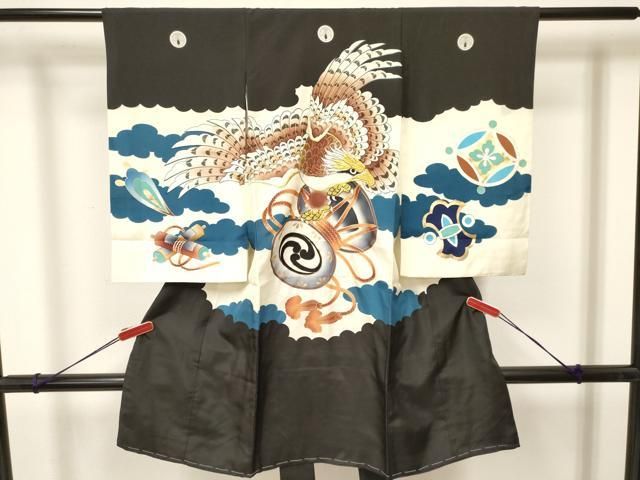 平和屋着物 お宮参り 男の子 祝着 産着 初着 のしめ 刺繍 鷹 鷲 鼓花文 金彩 ma