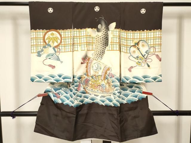 平和屋着物 お宮参り 男の子 祝着 産着 初着 のしめ 刺繍 鯉 鶴 宝船 金彩 ma