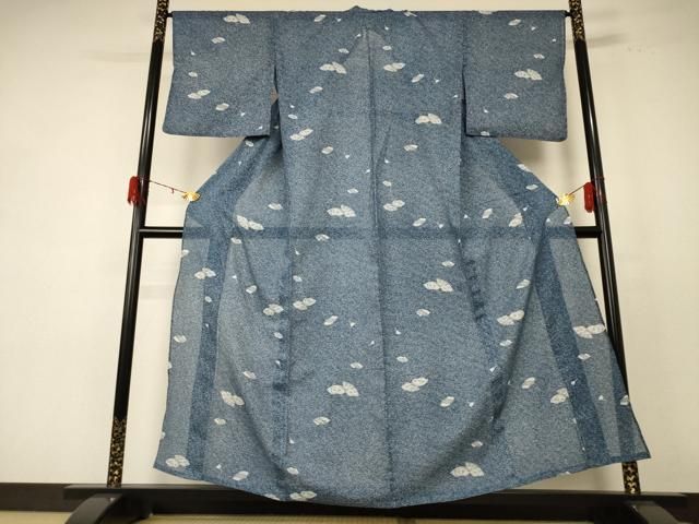 平和屋着物＊夏物 小紋 絽 地紙草花文 洗える着物 jd