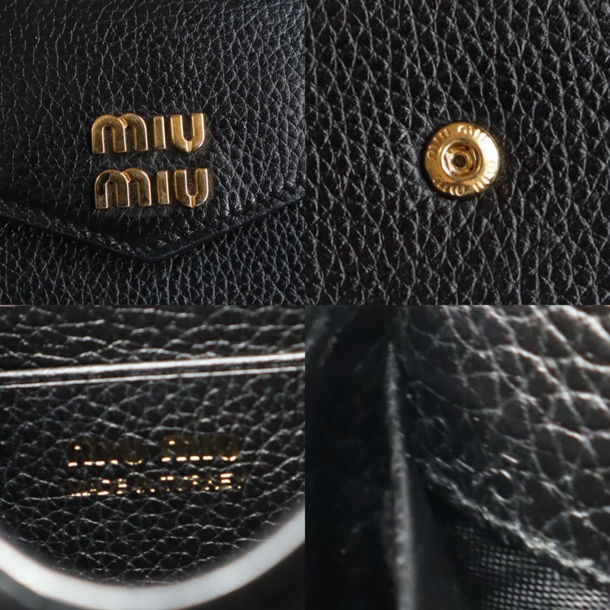  付属品完備 miu ミュウミュウ ヴィッテロダイノカードホルダー 名刺入れ ブラック ゴールド 5 MC 083 VITELLO DAINO カードケース 小物