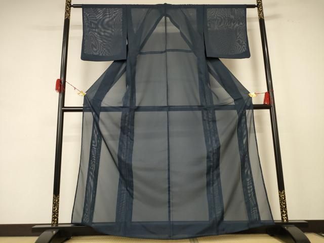 平和屋着物＊夏物 色無地 絽 藍鉄色 洗える着物 jd