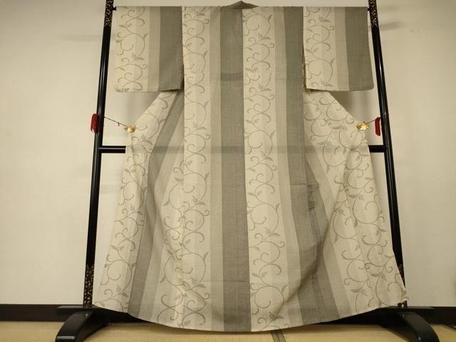 平和屋着物＊夏物 小紋 紗 唐草文 葡萄 洗える着物 jd