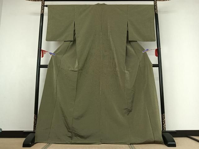 平和屋着物▽お召 単衣 縞 ロング丈 正絹 jh